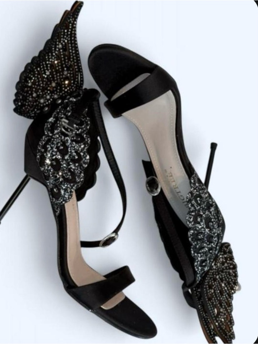 Black Rhinestone Butterfly High Heels Size 8 NWOT